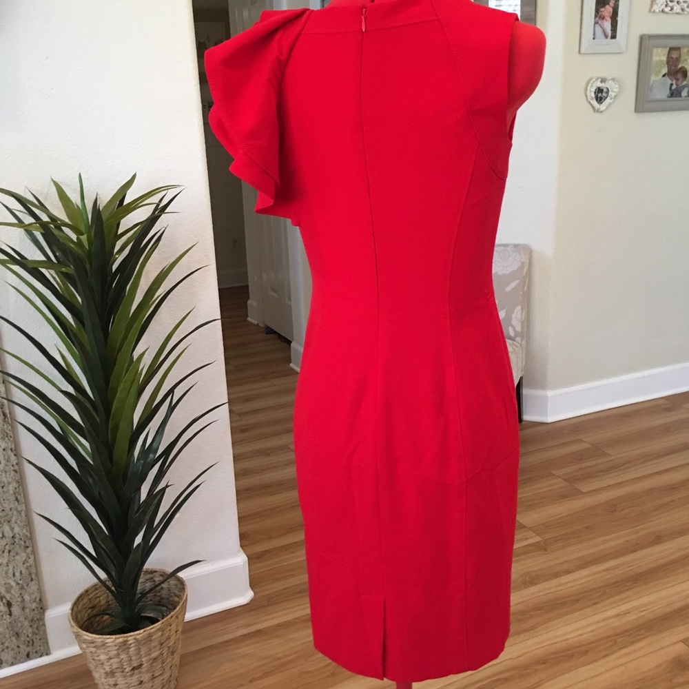 Calvin Klein red ruffle sleeve shift dress 2P - Picture 4 of 8
